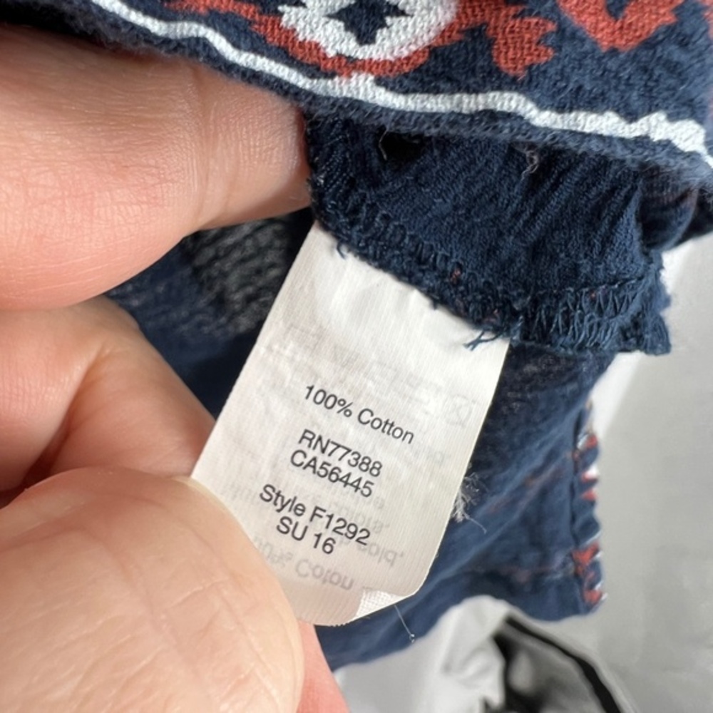 madewell folkstitch popover peasant blouse boho top navy blue southwestern‎ XS - Picture 5 of 9